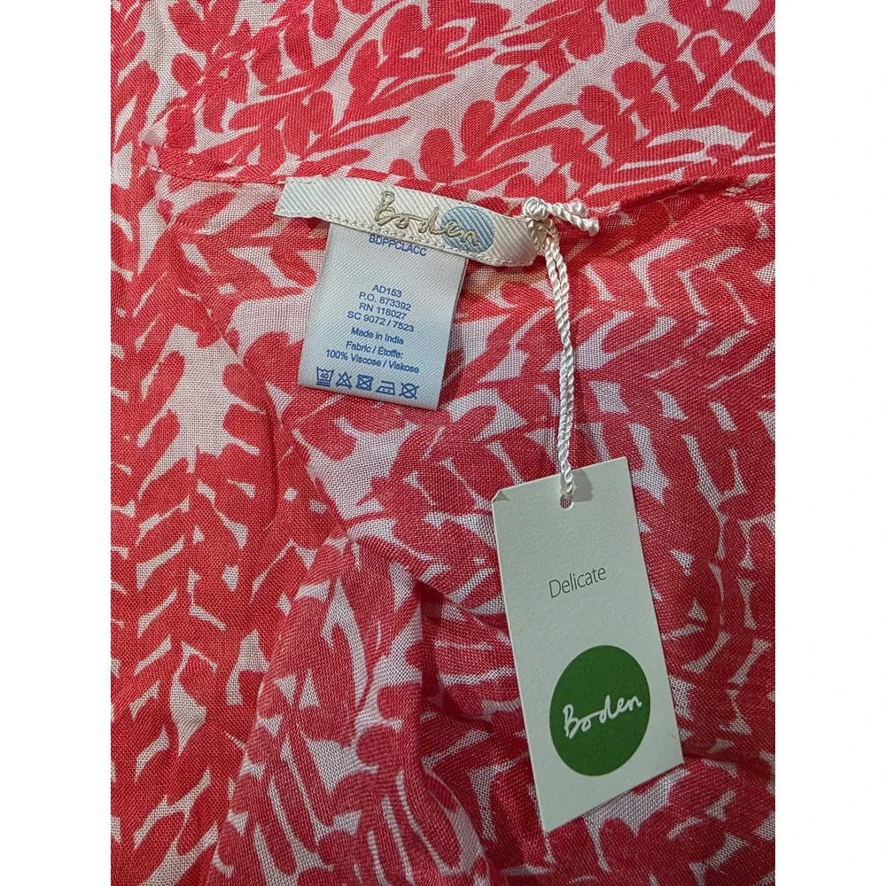 Boden Red White Leaf Print Scarf 100% Viscose Lightweight Rectangle NWT